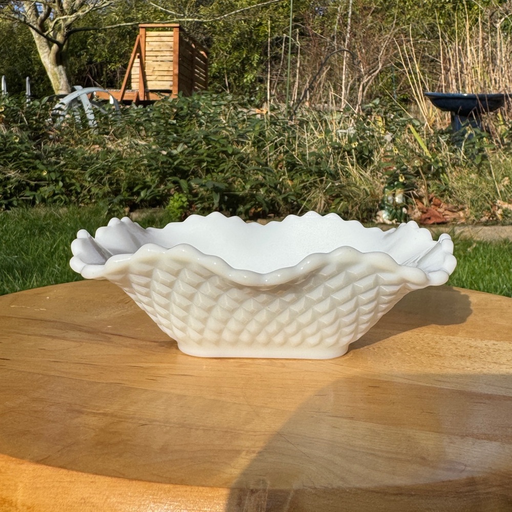 Vintage Milk Glass Trinket Dish | Scalloped Edge